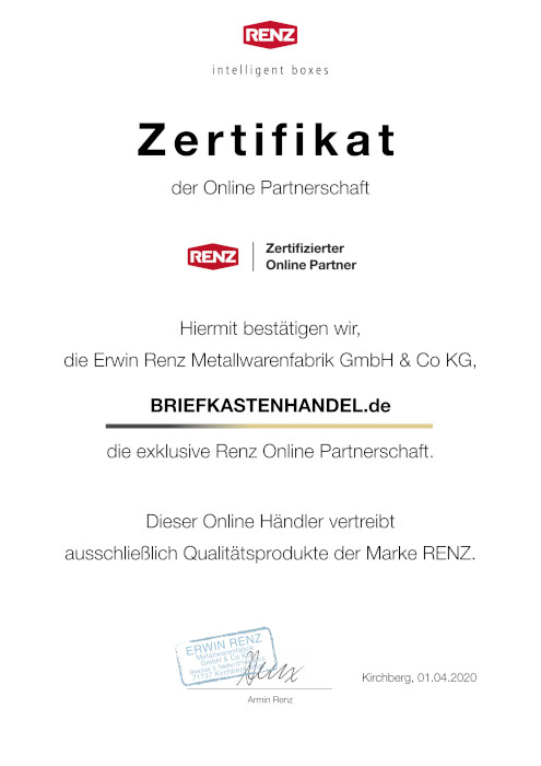 Zertifikat Offizieller RENZ Online Partner