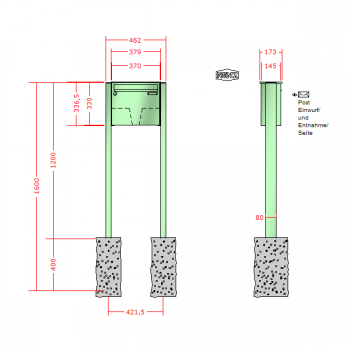 RENZ Basic (B) 3-seitig, Anlage ohne Installationskasten, Kasten 370x330x145, 1-teilig, zum Einbetonieren, 10-0-10000