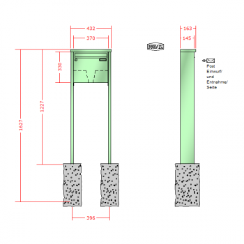 RENZ TETRO Stahl-Ausführung, Anlage ohne Installationskasten, Kasten 370x330x145, 1-teilig, zum Einbetonieren, 10-0-10176