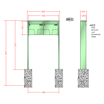 RENZ TETRO Stahl-Ausführung, Anlage ohne Installationskasten, Kasten 370x330x145, 2-teilig, zum Einbetonieren, 10-0-10177