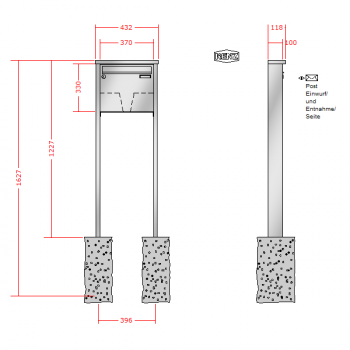 RENZ TETRO Edelstahl V4A-Ausführung, Anlage ohne Installationskasten, Kasten 370x330x100, 1-teilig, zum Einbetonieren, 10-0-10221