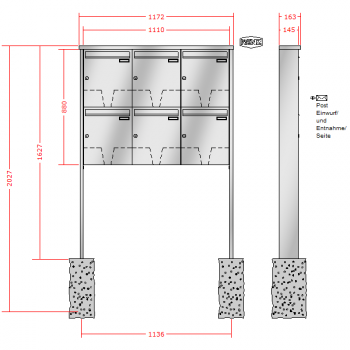 RENZ TETRO Edelstahl V4A-Ausführung, Anlage ohne Installationskasten, Kasten 370x440x145, 6-teilig, zum Einbetonieren,10-0-10238