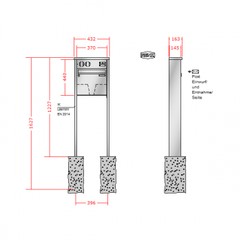 RENZ TETRO Edelstahl V4A-Ausführung, Anlage mit Installationskasten, Kasten 370x330x145, 1-teilig Installationskasten waagerecht, zum Einbetonieren, 10-0-10246