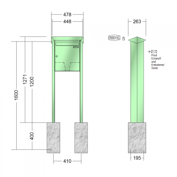 RENZ PRISMA Stahl-Ausführung, Anlage ohne Installationskasten, Kasten 370x440x145, 1-teilig, zum Einbetonieren, 10-0-10341