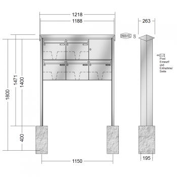 RENZ PRISMA-Edelstahl V4A-Ausführung, Anlage ohne Installationskasten, Kasten 370x330x145, 5-teilig, zum Einbetonieren,10-0-10365