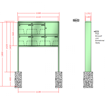 RENZ RS 2000, Anlage ohne Installationskasten, Kasten 370x330x145, 5-teilig, zum Einbetonieren, 10-0-10391