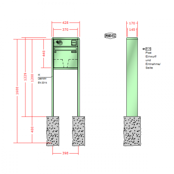 RENZ RS 2000, Anlage mit Installationskasten, Kasten 370x330x145, 1-teilig Installationskasten waagerecht, zum Einbetonieren, 10-0-10399