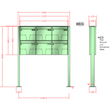 RENZ Basic (B) 3-seitig, Anlage ohne Installationskasten, Kasten 370x330x145, 6-teilig, mit Fußplatten zum Aufschrauben, 10-0-19005