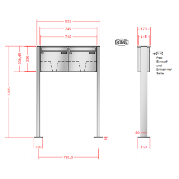 RENZ Basic (B) Edelstahl 3-seitig, Anlage ohne Installationskasten, Kasten 370x330x145, 2-teilig, mit Fußplatten zum Aufschrauben, 10-0-19013