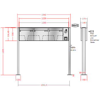 RENZ Basic (B) Edelstahl 3-seitig, Anlage mit Installationskasten, Kasten 370x330x145, 3-teilig, mit Fußplatten zum Aufschrauben, 10-0-19020