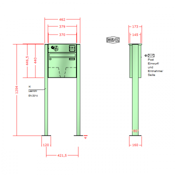 RENZ Basic (B) 3-seitig, Anlage mit Installationskasten, Kasten 370x330x145, 1-teilig Installationskasten waagerecht, mit Fußplatten zum Aufschrauben, 10-0-19024