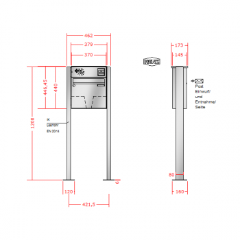 RENZ Basic (B) Edelstahl 3-seitig, Anlage mit Installationskasten, Kasten 370x330x145, 1-teilig Installationskasten waagerecht, mit Fußplatten zum Aufschrauben, 10-0-19025