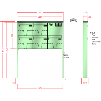 RENZ TETRO Stahl-Ausführung, Anlage mit Installationskasten, Kasten 370x330x100, 5-teilig, mit 2 Fußplatten, 10-0-19193