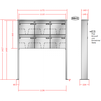 RENZ TETRO Edelstahl V4A-Ausführung, Anlage ohne Installationskasten, Kasten 370x330x145, 6-teilig, mit 2 Fußplatten, 10-0-19232