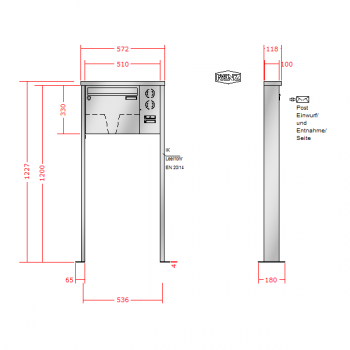 RENZ TETRO Edelstahl V4A-Ausführung, Anlage mit Installationskasten, Kasten 370x330x100, 1-teilig Installationskasten senkrecht, mit 2 Fußplatten, 10-0-19240