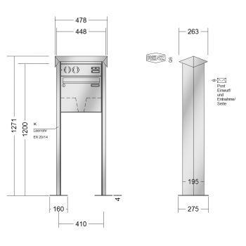 RENZ PRISMA Edelstahl V4A-Ausführung, Anlage mit Installationskasten, Kasten 370x330x145, 1-teilig Installationskasten waagerecht, mit 2 Fußplatten, 10-0-19373