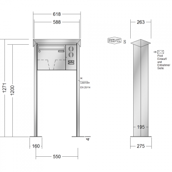 RENZ PRISMA Edelstahl V4A-Ausführung, Anlage mit Installationskasten, Kasten 370x330x145, 1-teilig Installationskasten senkrecht, mit 2 Fußplatten, 10-0-19374