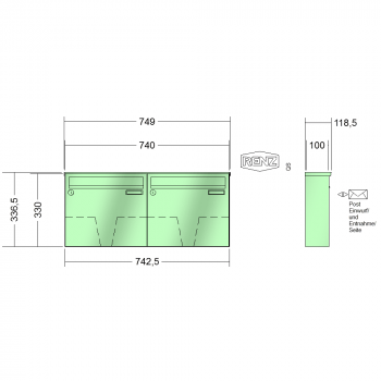 RENZ BASIC (B), Anlage ohne Installationskasten, Kasten 370x330x100, 2-teilig, 10-0-25004