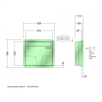 RENZ RS 3000, Anlage ohne Installationskasten, Kasten 370x330x100, 1-teilig, 10-0-25007