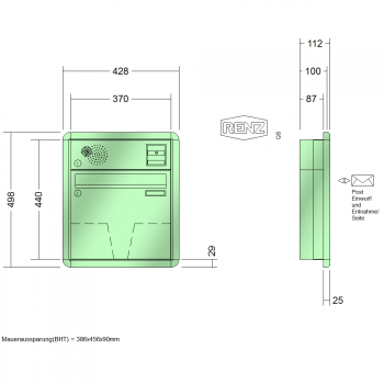 RENZ RS 3000, Anlage mit Installationskasten, Kasten 370x330x100, Installationskasten waagerecht, 1-teilig, 10-0-25017