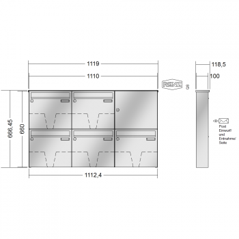 RENZ BASIC (B) Edelstahl, Anlage ohne Installationskasten, Kasten 370x330x100, 5-teilig, 10-0-25022