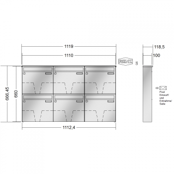 RENZ BASIC (B) Edelstahl, Anlage ohne Installationskasten, Kasten 370x330x100, 6-teilig, 10-0-25024