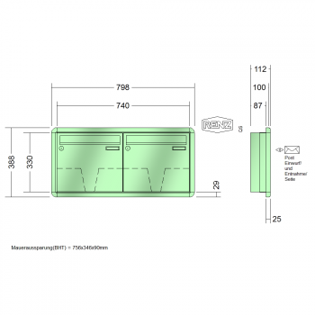 RENZ RS 3000, Anlage ohne Installationskasten, Kasten 370x330x100, 2-teilig, 10-0-25027