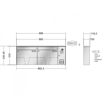 RENZ BASIC (B) Edelstahl, Anlage mit Installationskasten, Kasten 370x330x100, 2-teilig, 10-0-25038