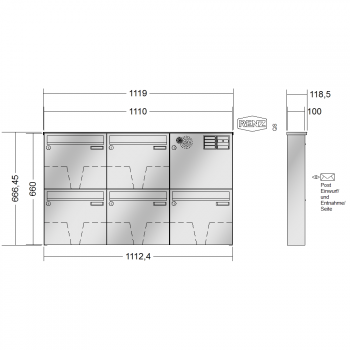 RENZ BASIC (B) Edelstahl, Anlage mit Installationskasten, Kasten 370x330x100, 5-teilig, 10-0-25041