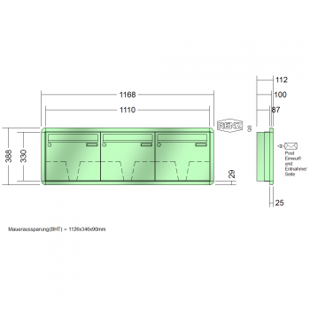 RENZ RS 3000, Anlage ohne Installationskasten, Kasten 370x330x100, 3-teilig, 10-0-25057