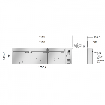 RENZ BASIC (B) Edelstahl, Anlage mit Installationskasten, Kasten 370x330x100, 3-teilig, 10-0-25077