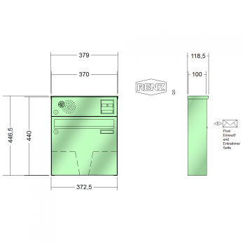 RENZ BASIC (B), Anlage mit Installationskasten, Kasten 370x330x100, 1-teilig, Installationskasten waagerecht, 10-0-25082