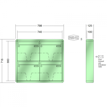 RENZ RS 2000, Anlage ohne Installationskasten, Kasten 370x330x100, 4-teilig, 10-0-25115