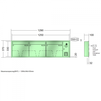 RENZ Eckrahmen Stahl-Ausführung, Anlage mit Installationskasten, Kasten 370x330x100, 3-teilig, 10-0-25135