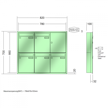 RENZ Eckrahmen Stahl-Ausführung, Anlage ohne Installationskasten, Kasten 260x330x100, 5-teilig, 10-0-25165