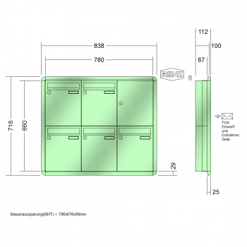 RENZ RS 3000, Anlage ohne Installationskasten, Kasten 260x330x100, 5-teilig, 10-0-25171