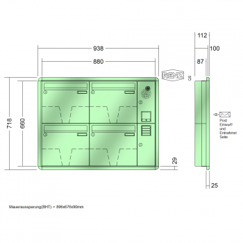 RENZ RS 3000, Anlage mit Installationskasten, Kasten 370x330x100, 4-teilig, 10-0-25193