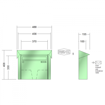 RENZ PRISMA Stahl-Ausführung, Anlage ohne Installationskasten, Kasten 370x330x100, 1-teilig, 10-0-25200