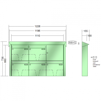 RENZ PRISMA Stahl-Ausführung, Anlage ohne Installationskasten, Kasten 370x330x100, 5-teilig, 10-0-25208