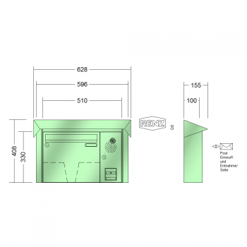 RENZ PRISMA Stahl-Ausführung, Anlage mit Installationskasten, Kasten 370x330x100, 1-teilig, Installationskasten senkrecht, 10-0-25214