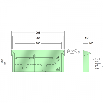 RENZ PRISMA Stahl Ausführung, Anlage mit Installationskasten, Kasten 370x330x100, 2-teilig, 10-0-25216