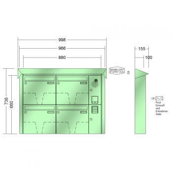 RENZ PRISMA Stahl-Ausführung, Anlage mit Installationskasten, Kasten 370x330x100, 4-teilig, 10-0-25220