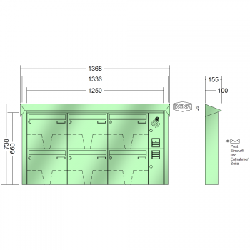 RENZ PRISMA Stahl-Ausführung, Anlage mit Installationskasten, Kasten 370x330x100, 6-teilig, 10-0-25224