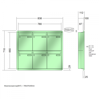 RENZ RS 3000, Anlage ohne Installationskasten, Kasten 260x330x100, 6-teilig, 10-0-25231