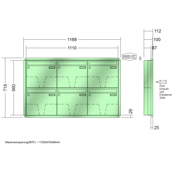 RENZ RS 3000, Anlage ohne Installationskasten, Kasten 370x330x100, 6-teilig, 10-0-25233