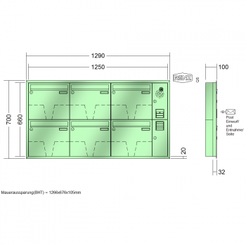 RENZ Eckrahmen Stahl-Ausführung, Anlage mit Installationskasten, Kasten 370x330x100, 6-teilig, 10-0-25245