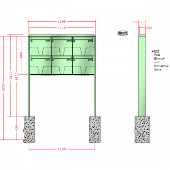 RENZ RS 2000, Anlage ohne Installationskasten, Kasten 370x330x100, 6-teilig, zum Einbetonieren, 10-0-25355