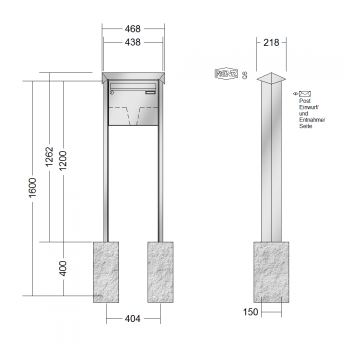 RENZ PRISMA Edelstahl V4A-Ausführung, Anlage ohne Installationskasten, Kasten 370x330x100, 1-teilig, zum Einbetonieren, 10-0-25480