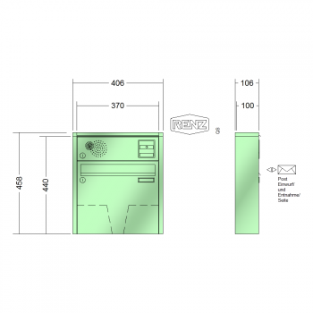 RENZ QUADRA, Anlage mit Installationskasten, Kasten 370x330x100, 1-teilig, Installationskasten waagerecht, 10-0-25824