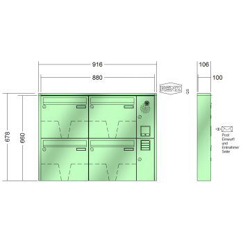 RENZ QUADRA, Anlage mit Installationskasten, Kasten 370x330x100, 4-teilig, 10-0-25828